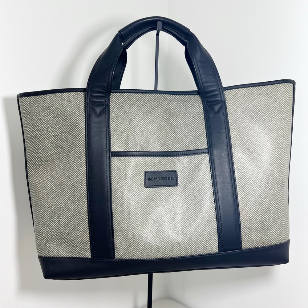 Levenger Printed Leather and Fabric Tote Bag